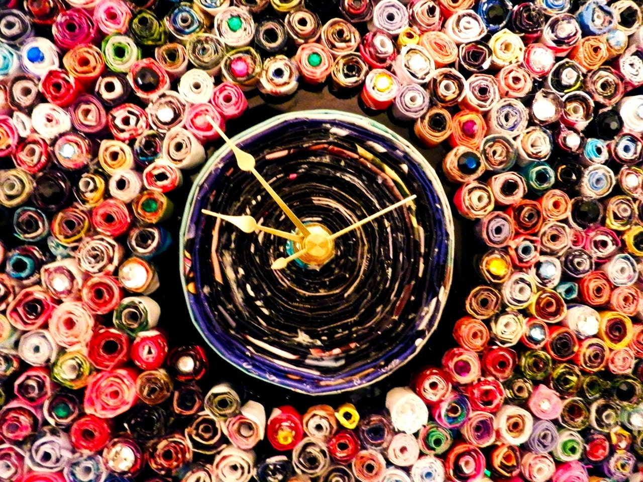 Unique Wall Clock, Home and Living, Decor and Housewares, Contemporary Clock, Unique  Clock, Paper Bead Art, Eco Friendly Decor