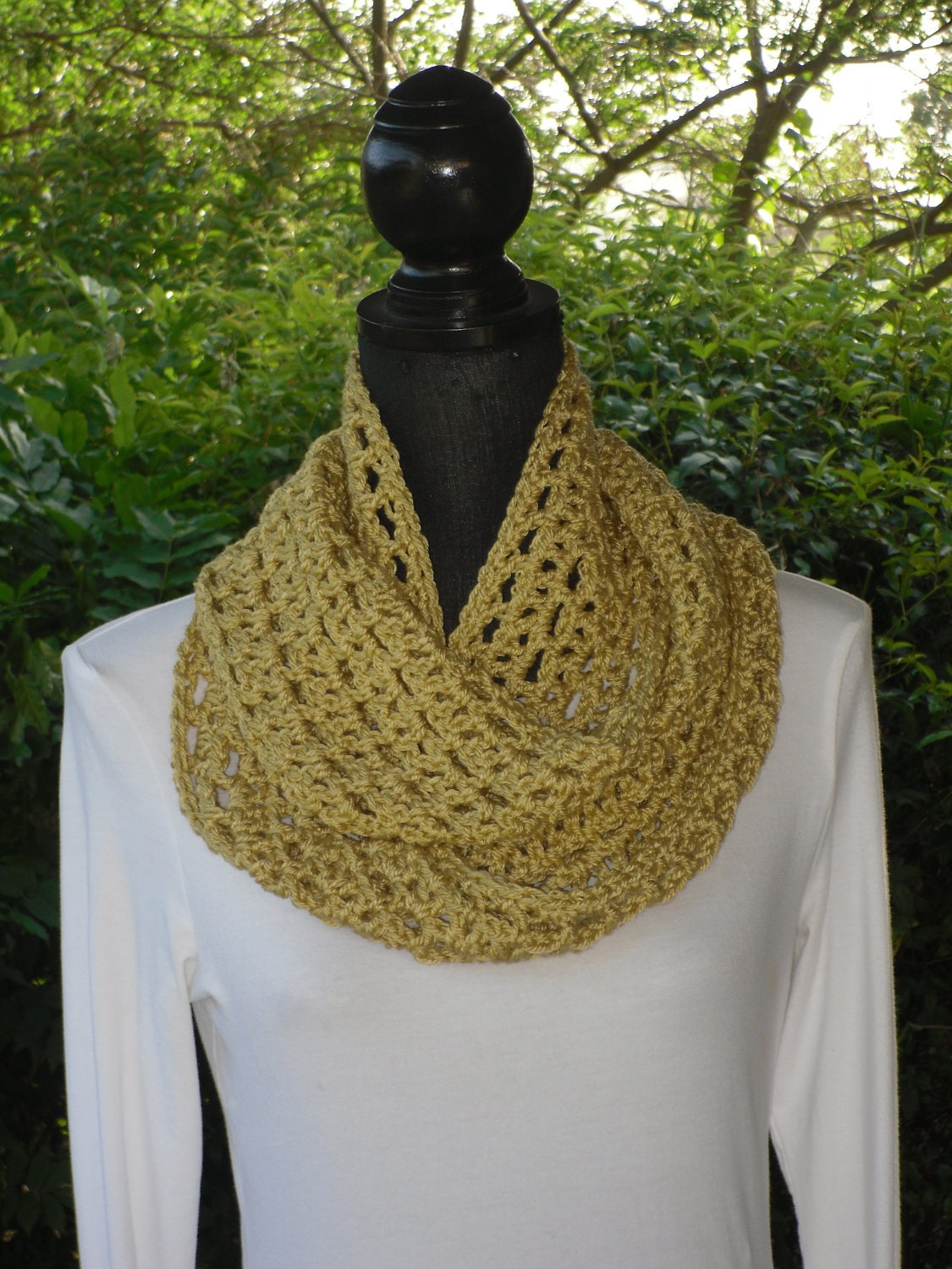 Infinity Eternity Cowl Neck Warmer Scarf Honey Yellow Cluster Crochet READY TO SHIP