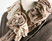 Upcycled Stone & Tan Sweater Scarf w/Flower Pin, Accessory - TrendyEarth Upcycled Stone & Tan Sweater Scarf w/Flower Pin, Accessory - TrendyEarth