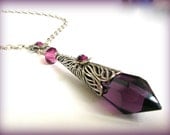 Purple Amethyst Teardrop Pendant Necklace - Victorian  Gothic  Women Jewelry