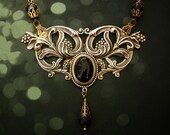 Silver  Victorian Necklace - Black Onyx Swarovski Pearls - Victorian Jewelry