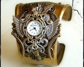Gothic Steampunk Watch in Silver and Brass - Men Women Steam Punk Cuff Watch