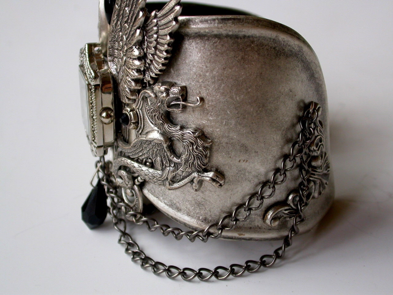 Gothic Steampunk Cuff Watch - Men Women Silver Wrist Watch - Gothic Jewelry