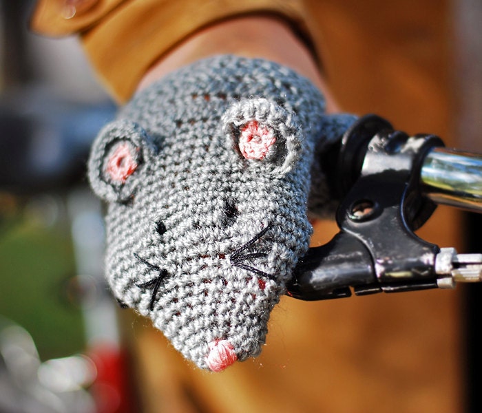 BIKE FOX HANDWARMERS Gloves Wool Crochet Winter Cold Days Unisex Woman Man Teens Cozy Gift