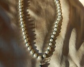 White pearl & blue crystal beaded drop necklace