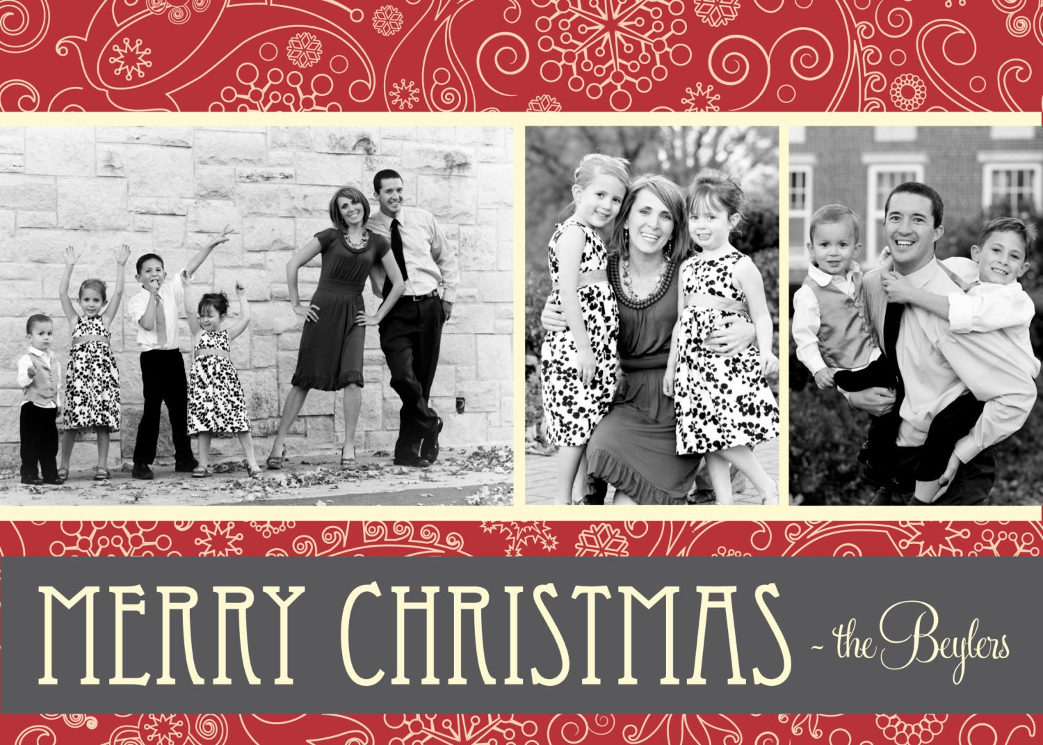 Custom Personalized Christmas Photo Card, Red, Vintage
