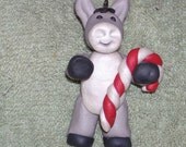 Donkey Christmas ornament  with candy cane, polymer clay