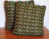 shades of green removable crochet 14" pillow cover