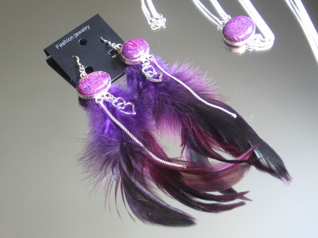 925 Silver Body Chain Harness belly chain belly dancing jewelry with Purple Coral Jasper Gemstone & matching feather earrings.