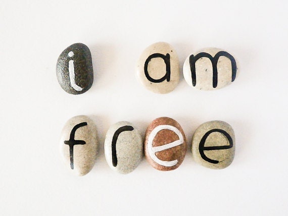 7 Magnets Custom Letters or I am Free Quote, Beach Pebbles, Inspirational Word or Quote, Gift Ideas, Sea Stones, Personalized, Rocks