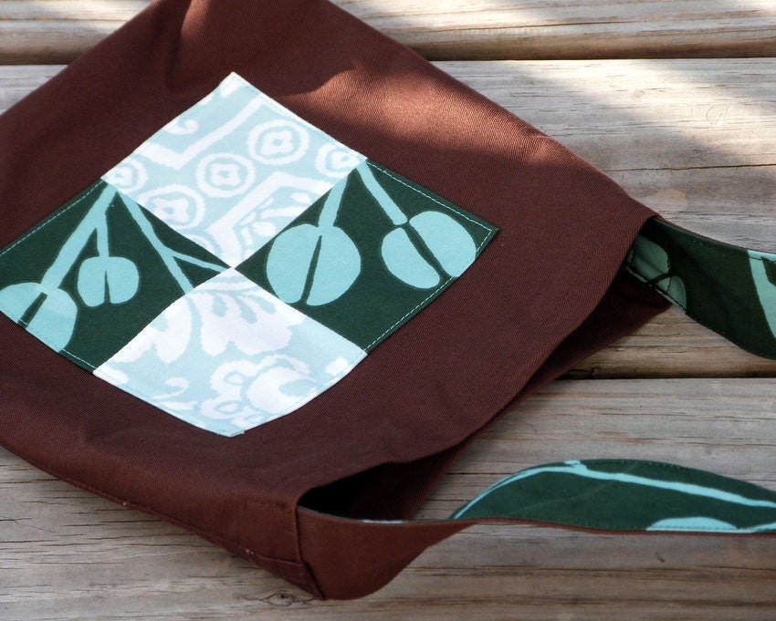 Kid's Treasure Bag, Child's Messenger Bag in Mint and Chocolate, Washable, Fits 2-7, Free US Shipping
