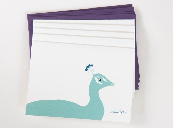Thank You Cards - Peacock design - Set of 5