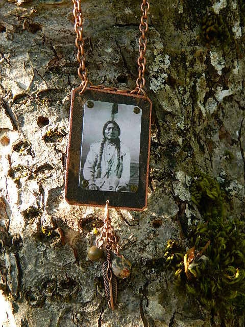 Sitting Bull necklace Native American mixed media jewelry