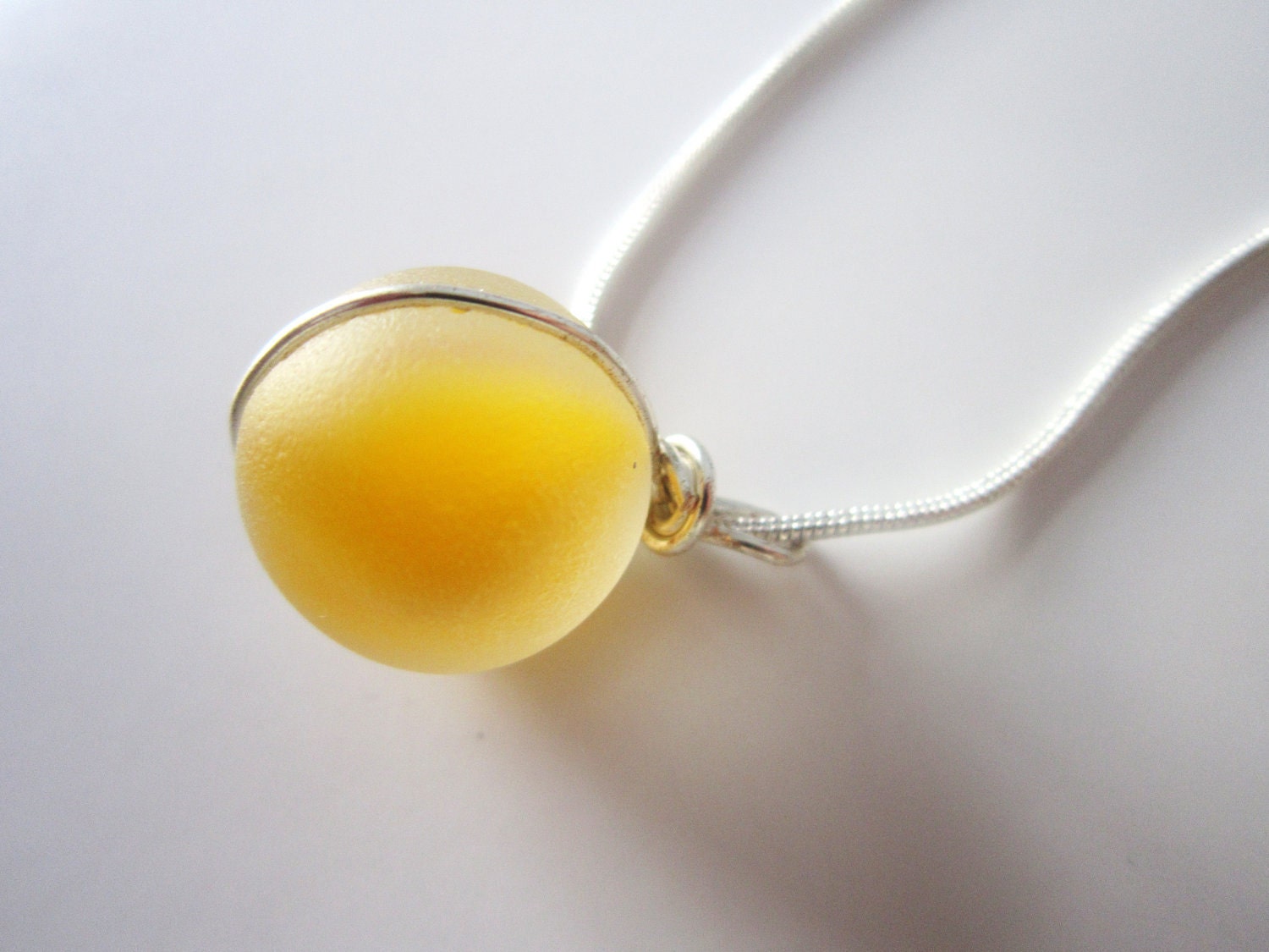 Yellow Sea Glass Pendant genuine beach orb wire wrapped