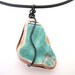 Teal Beach Pottery Pendant black wire wrapped unisex