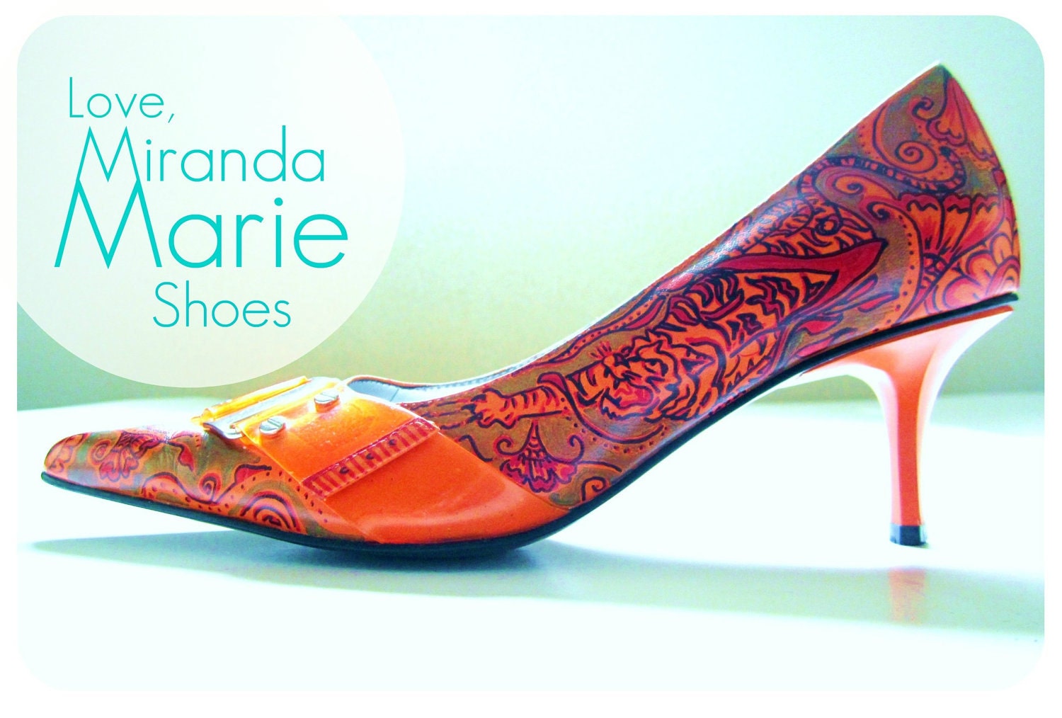 Henna Tattoo Wedding Shoes orange with hand painted Tiger & Flowers