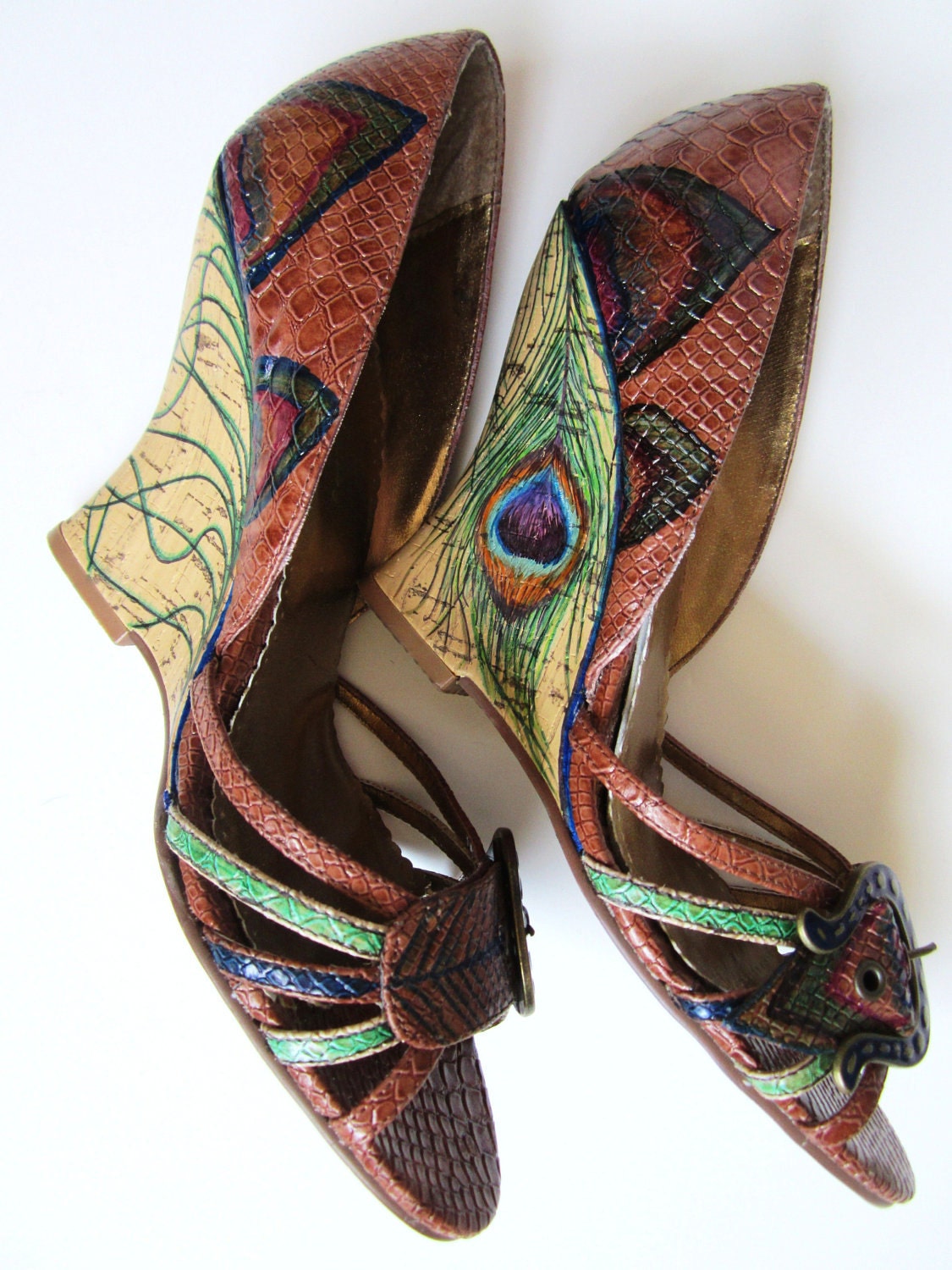 Hand Painted Wedding Shoes- Peacock Bridal Shoes- Peacock Feather High Heels