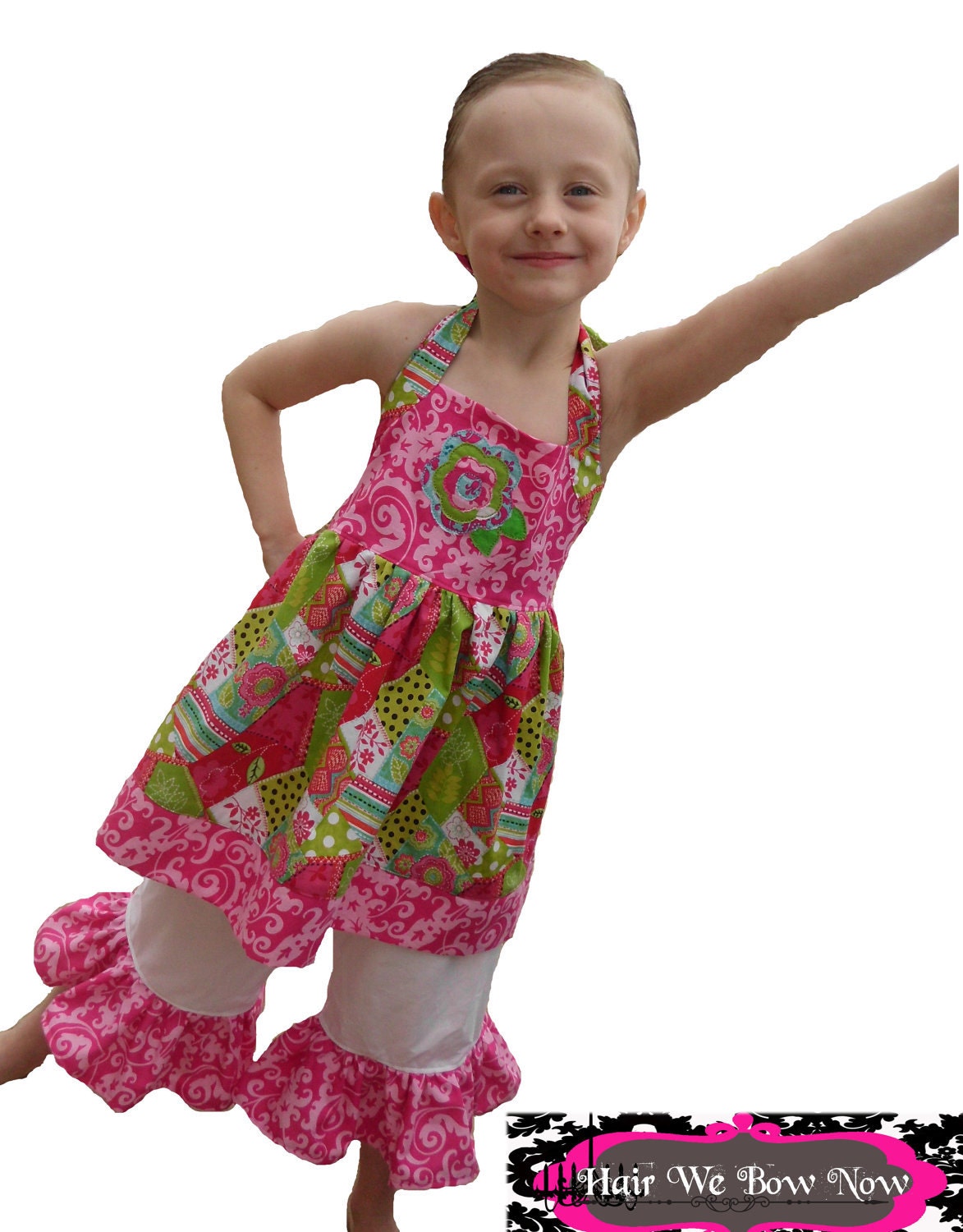 Boutique Birthday Outfit Boutique Girls Clothing Halter Top Ruffle Pant Outfit M2M Boutique Hairbow Size 6m 12m 18m 24m 2T 3T 4T 5 6 7 8