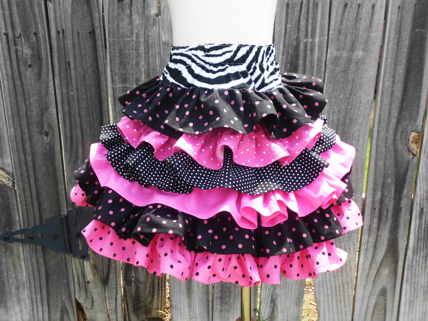 Custom Boutique Girls Birthday Ruffle Skirt Childrens Clothing Black Pink Zebra Polka Dots 2T 3T 4T 5 6 7