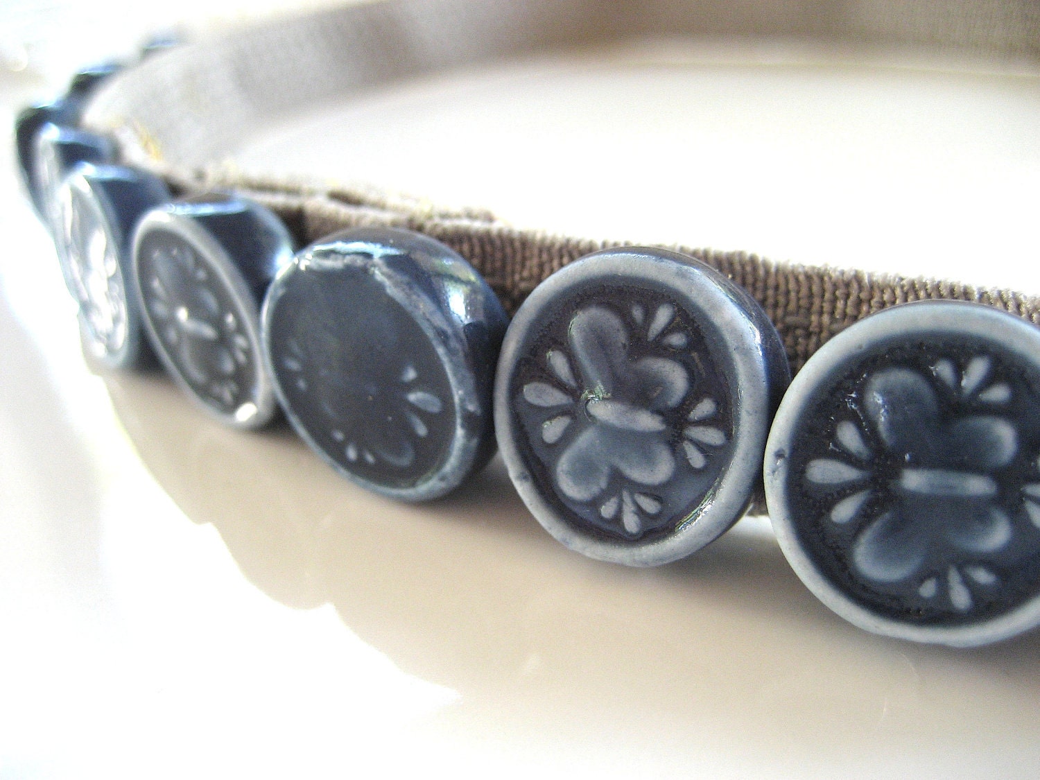 Beaded Headband Elastic Blue Round Butterfly Beads
