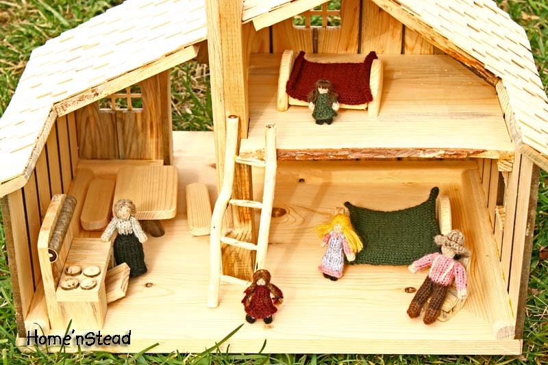Little House Prairie Dollhouse Playset, Family People, House, Furniture, Accessories, Natural Waldorf