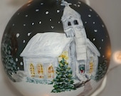 Hand painted church in a winter scene Christmas ornament: perfect for wedding, baptism, or gift for Pastor.