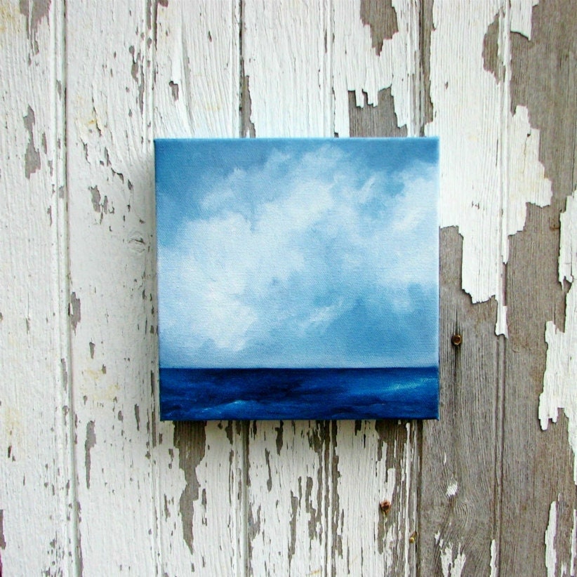 Seascape original art oil painting clouds nautical ocean painting 8x8 - Aiming for the Horizon - Stormscapestudio