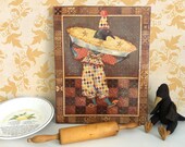 Clown Crow Pie- 16x20 Collage on Canvas- fantasy art animal head circus clown, surreal illustration with overtones of magical realism