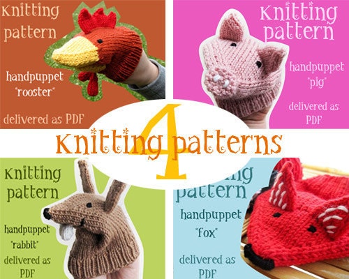4 handpuppet knitting patterns PDF