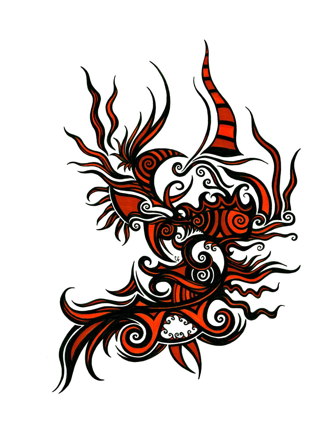 Colorful art print in black and orange "Blazing"