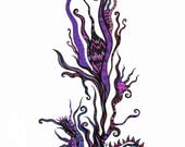Abstract Art print, purple and black swirls "Mystify" colorful print