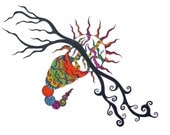 Abstract Art print, colorful circles and black swirls "Branching out" colorful print, reproduction
