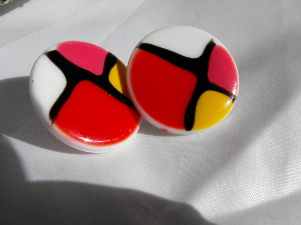Bold Color Block Earrings Red White Yellow Black