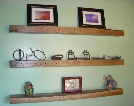 Rustic Chic Reclaimed Barn Wood Floating Wall Shelves 3  36"L  upcycled antique