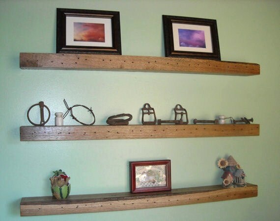 Rustic Chic Reclaimed Barn Wood Floating Wall Shelves 3 36"L upcycled antique