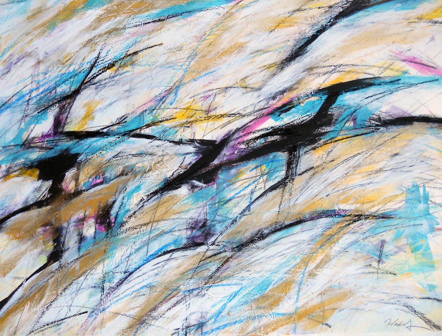 Gold Storm 4-18-12 (gold / black / blue / magenta / white abstract)