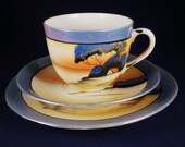 Sale Japanese 3 piece Trio, tea cup,saucer & plate tea set Noritake Sunset Vintage (4 settings and creamer sugar bowl.2