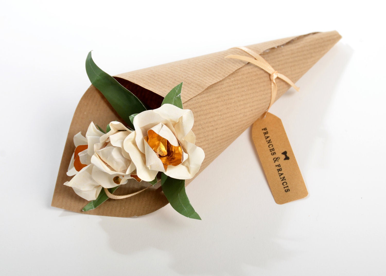 Gold lined cream paper flowers headband