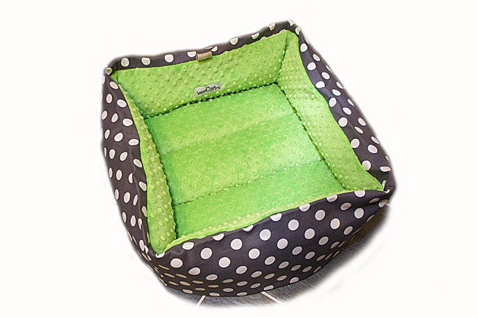 Gray Polka Dot Pet Bed CUSTOM Medium 16 In Square Slip-proof Base 37 Color Choice Dog Cat Couture Artistic Travel Collapsible Washable