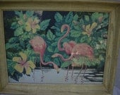 Vintage Art Silk Screen Flamingo 1940's by Hemia Calpini Home Decor Pink Green