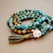 6mm African Turquoise with Old Crazy Lace Agate Knotted Mala Beads - Yoga Prayer Beads
