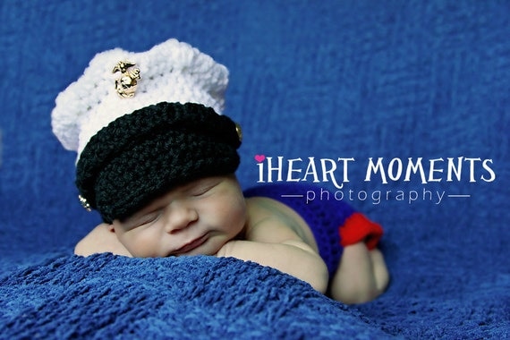 US Marine Corps Dress Blues Hat and Diaper Cover SET
