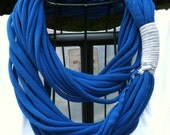 Upcycled ROYAL BLUE t-shirt infinity scarf with grey accent