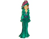 Victorian Woman in Green and Violet Christmas Ornament