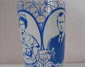Queen Elizabeth II & Duke of Edinburgh Drinking Glass Tumbler Coronation Blue and White