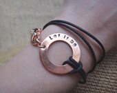 Beatles quote leather wrap bracelet with copper and dark brown cord - 'Let it be'