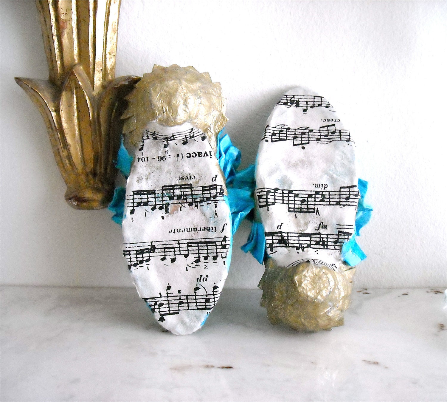 Paper Mâché Pair of Marie Antoinette Inspired Slippers - Rhapsody in Blue