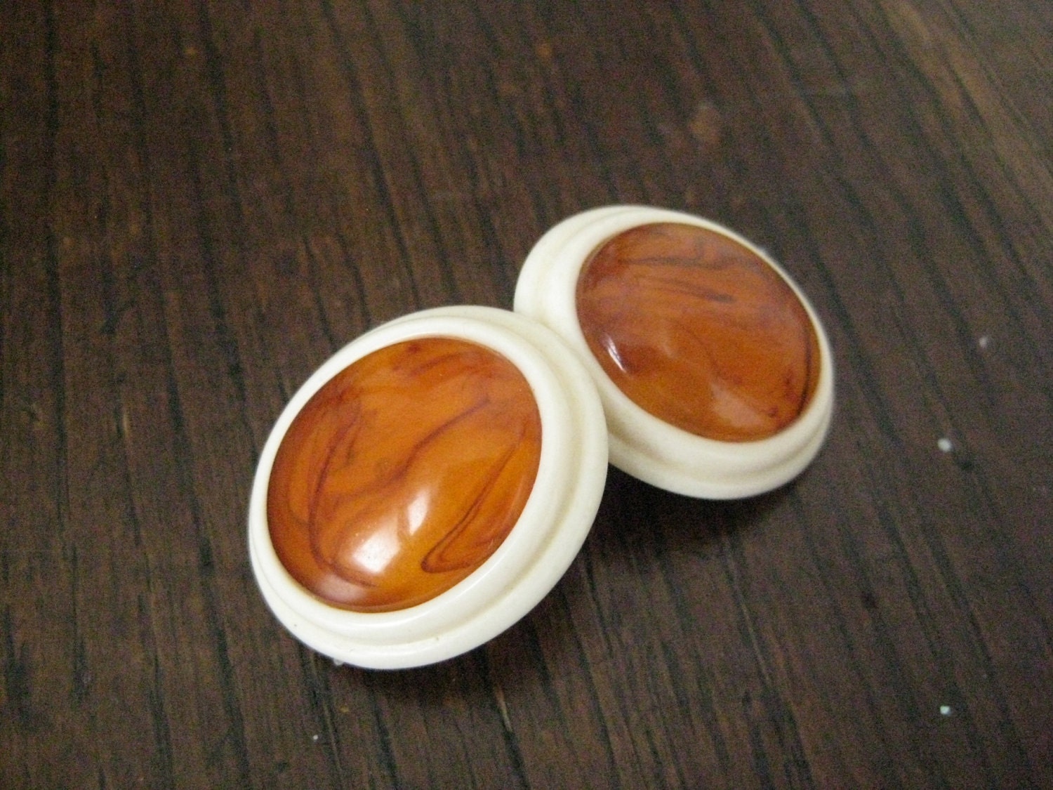 Brown and White Post Earrings