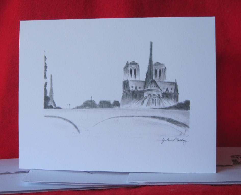 Notre Dame on the Seine River: 4 Note Card Set