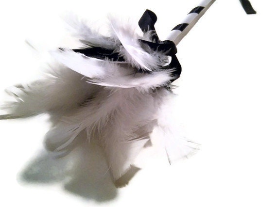 mini witches broomstick or wand, black and white, feather wand, fairy wand, kids halloween costume accessories
